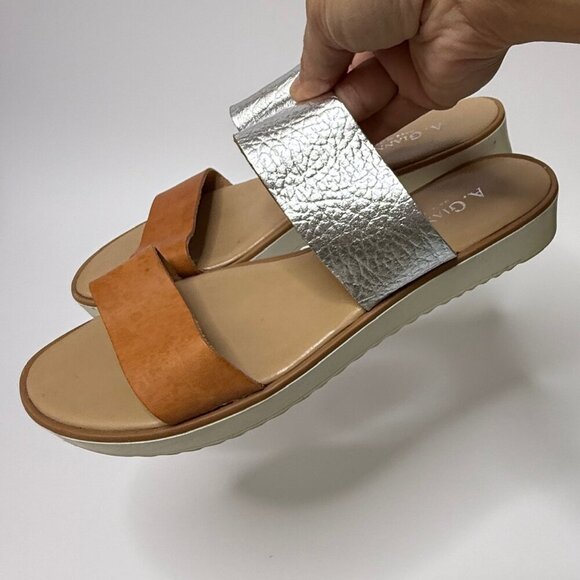 🤍 A Giannetti Bohemian Flat Slide Sandals Double Leather Straps Italy Sz 8 - Picture 9 of 10